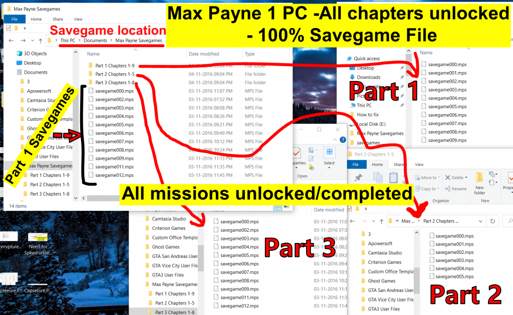 Max Payne PC -All chapters (mission) unlocked - 100% Savegame File ( Mission Wise)