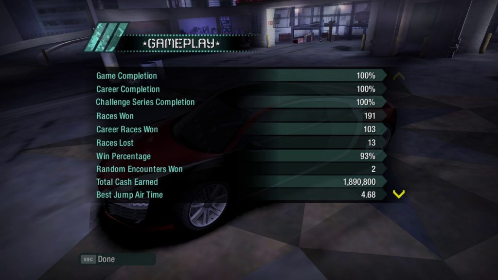 Need for Speed Carbon Savegame PC - 100% - Stats