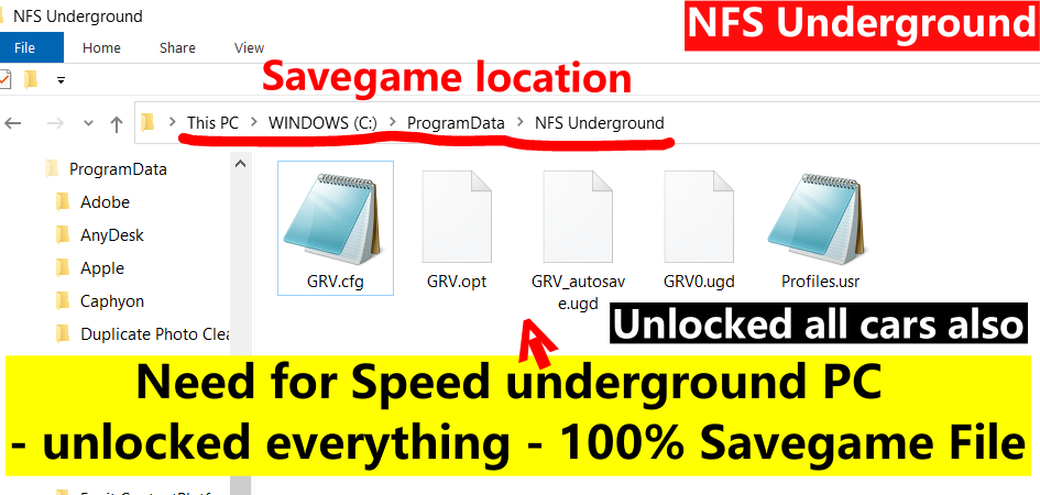 Need for Speed underground PC - unlocked everything - 100% Savegame