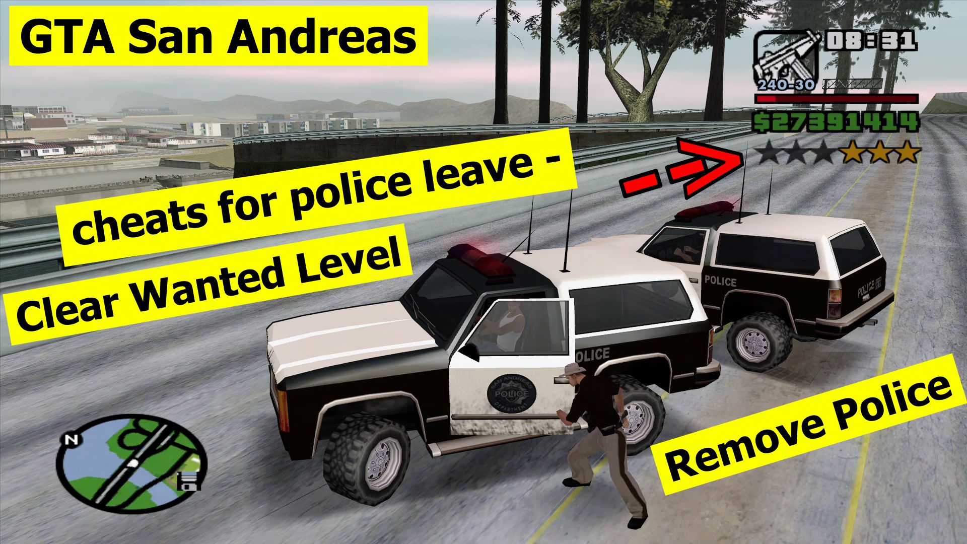 GTA San Andreas cheats police leave - Remove Police, Clear Wanted Level