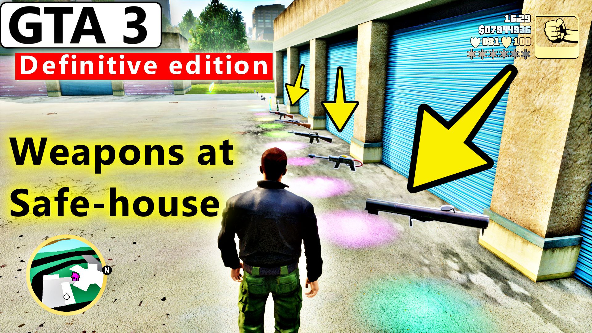 how to get weapons at safehouse in GTA 3 definitive edition