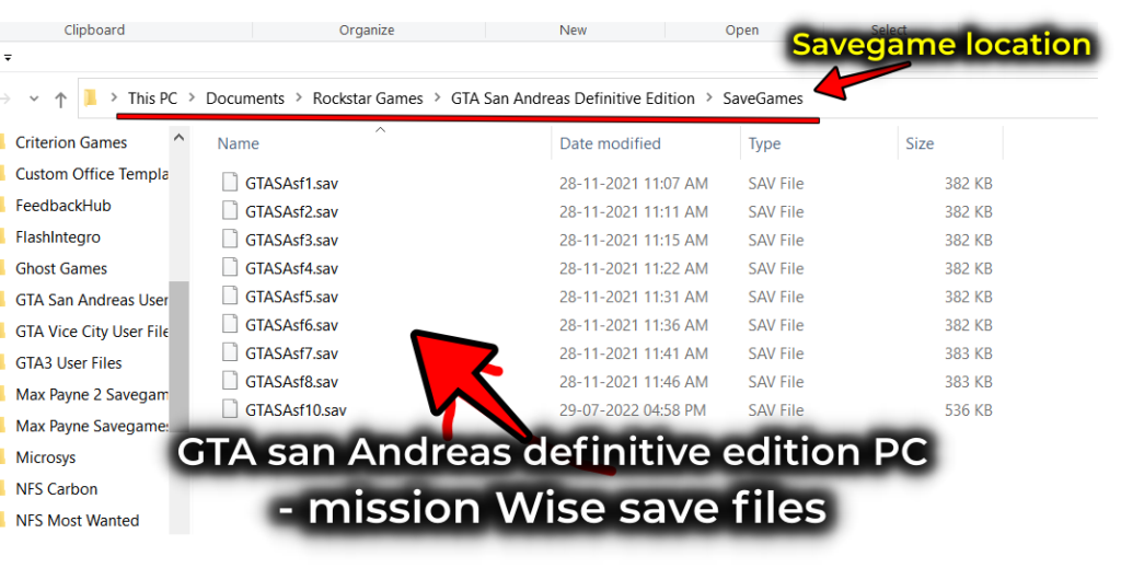 GTA san Andreas definitive edition PC - mission Wise save files of some missions