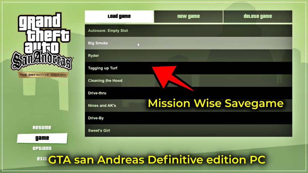 GTA san Andreas definitive edition PC - mission Wise save game