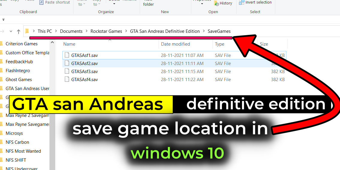 GTA san Andreas definitive edition save game location in windows 10