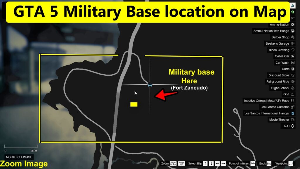 GTA 5 military base location on Map - Zoom View