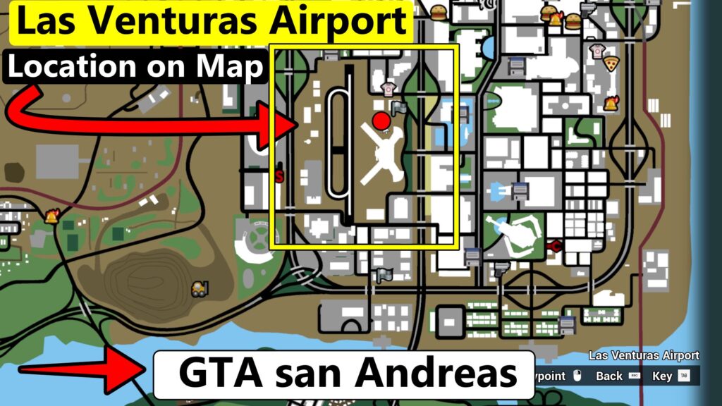 GTA san andreas -Las Venturas Airport location on Map