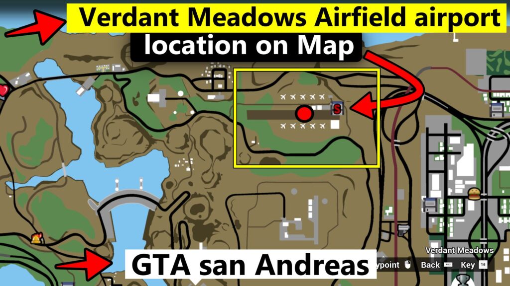 GTA san andreas -Verdant Meadows Airfield airport location on Map