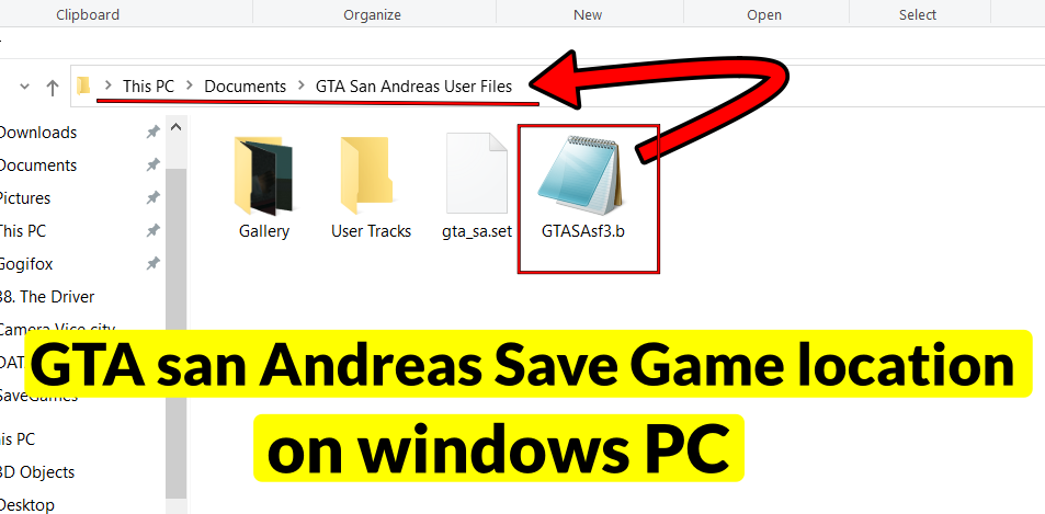 GTA san Andreas Save Game location on windows PC