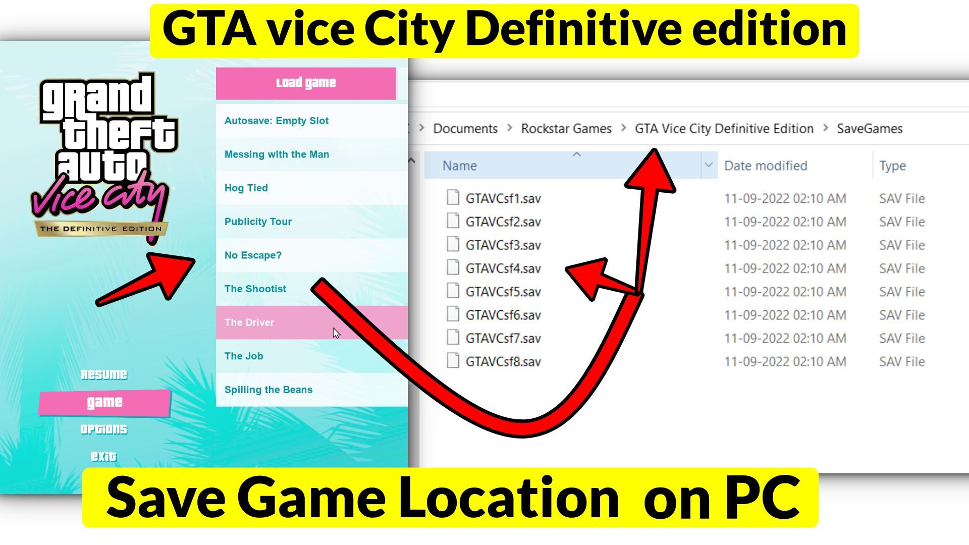 GTA vice city Definitive edition Save Game Location on Windows PC
