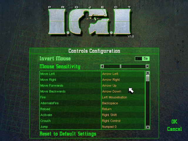 Page 1 - IGI 1 default keyboard controls