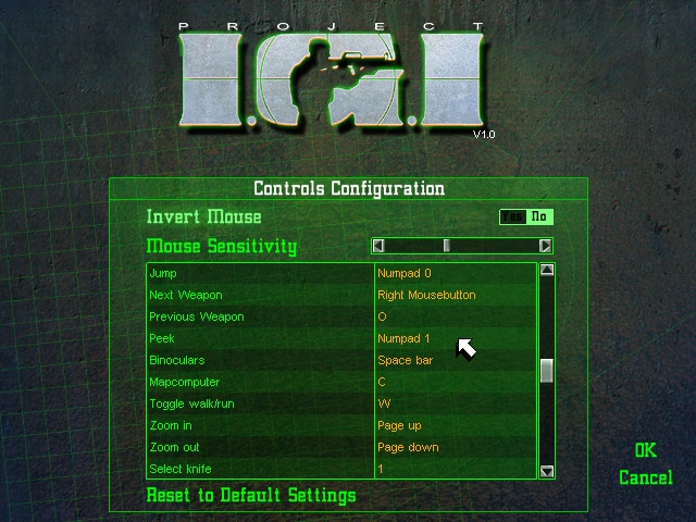 Page 2 - IGI 1 default keyboard controls