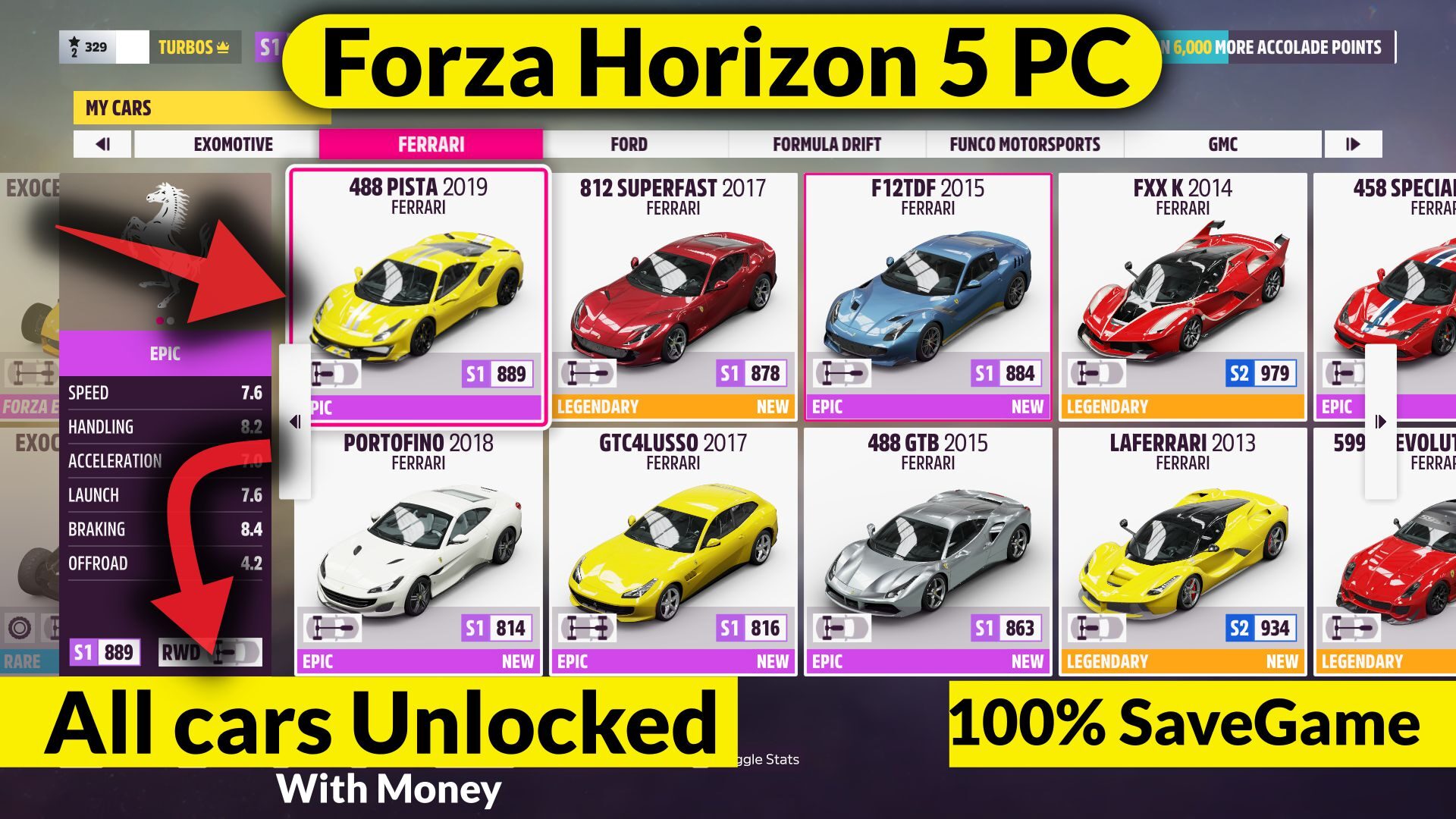Forza Horizon 5 Savegame PC -100% - All cars Open - Offline Mode