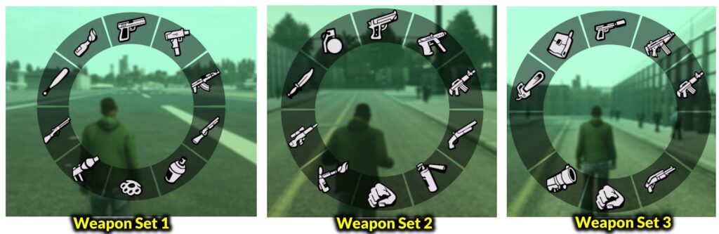 Weapon Set 1, Weapon Set 2, Seapon Set 3